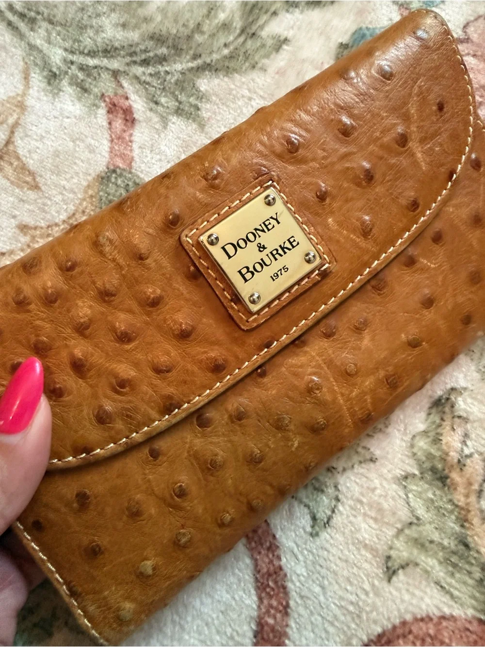 Dooney & Bourke Cognac Ostrich-Embossed Leather Wallet - Picture 2 of 11